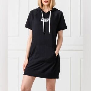 DKNY Sport Black Hoodie Dress Logo Mini | Short Sleeve | Size S